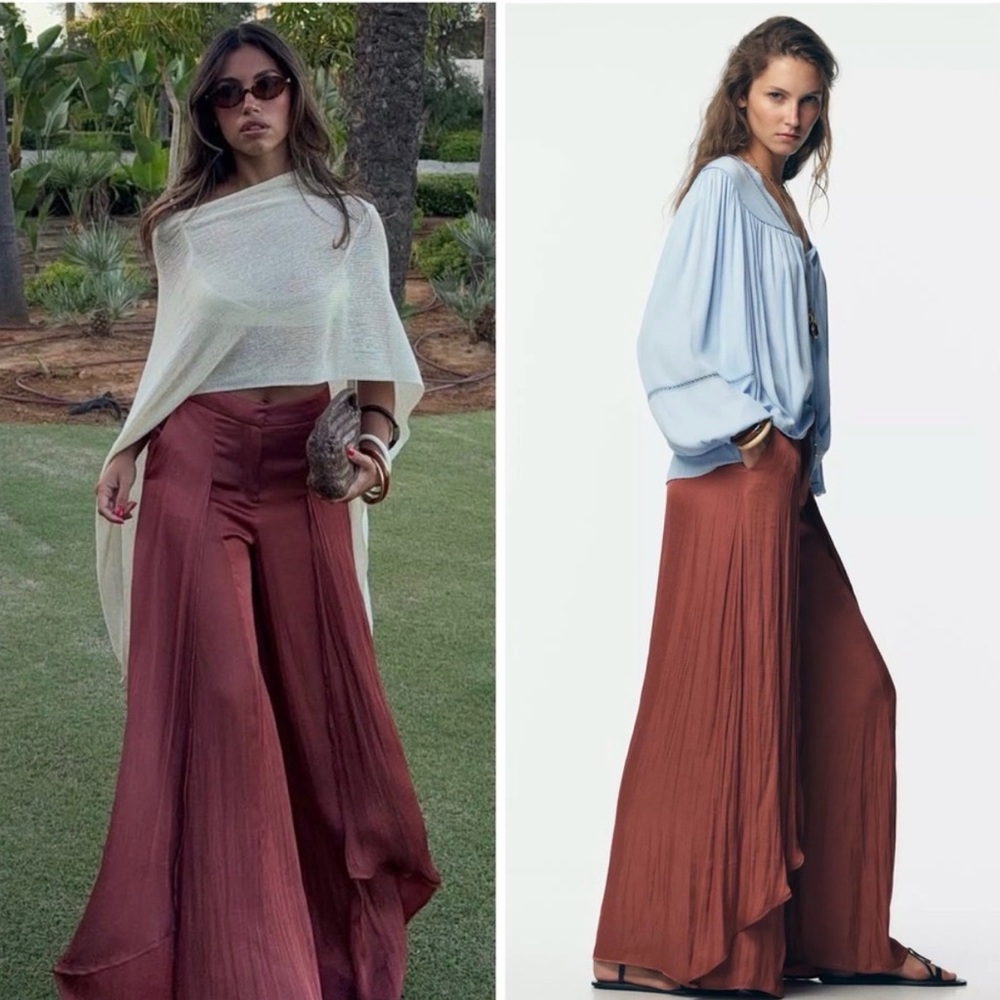 VIRAL ZARA FLOWY WIDE LEG PANTS WITH RUFFLES